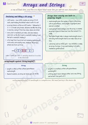 Arrays and Strings revision notes, page 1 of 3