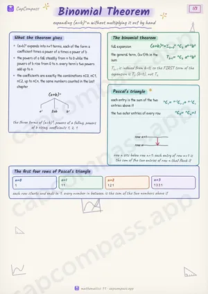 Binomial Theorem revision notes, page 1 of 3