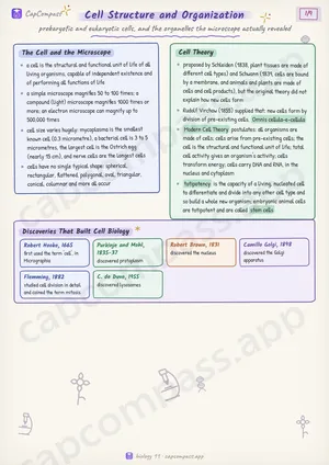 Cell Structure and Organization revision notes, page 1 of 9