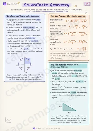 Co-ordinate Geometry revision notes, page 1 of 4