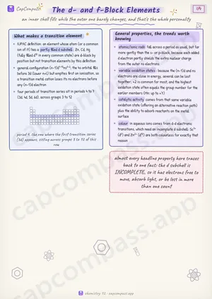 The d- and f-Block Elements revision notes, page 1 of 4