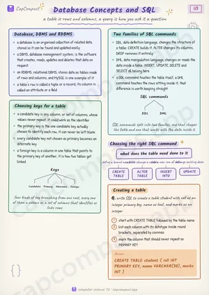 Database Concepts and SQL revision notes, page 1 of 3