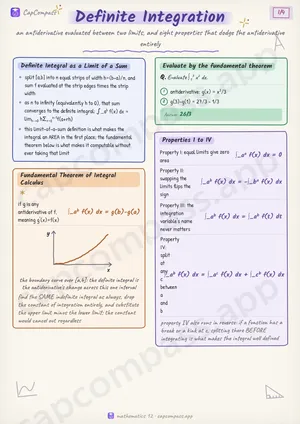 Definite Integration revision notes, page 1 of 4
