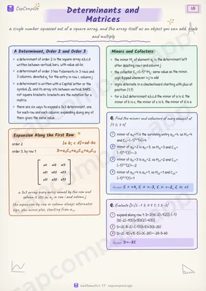 Determinants and Matrices revision notes, page 1 of 6