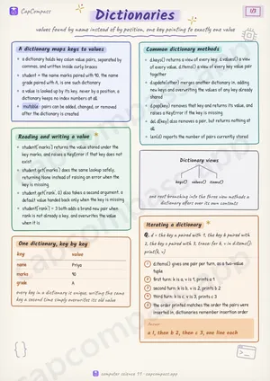 Dictionaries revision notes, page 1 of 3