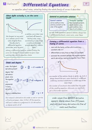 Differential Equations revision notes, page 1 of 3