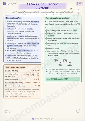 Effects of Electric Current revision notes, page 1 of 4