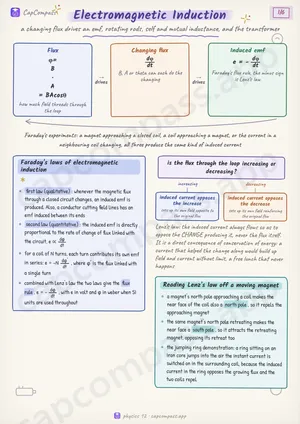 Electromagnetic Induction revision notes, page 1 of 6