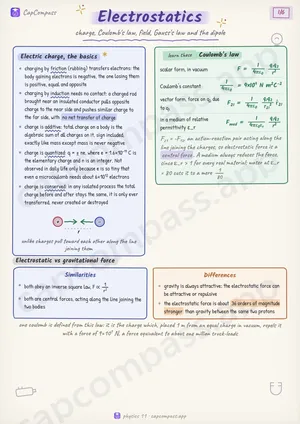 Electrostatics revision notes, page 1 of 6