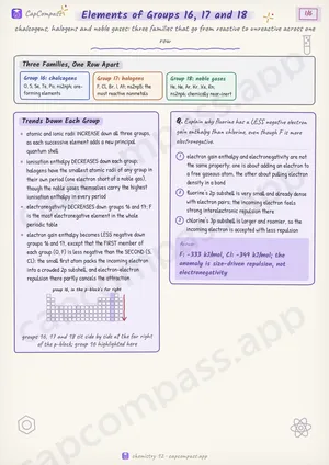 Elements of Groups 16, 17 and 18 revision notes, page 1 of 6