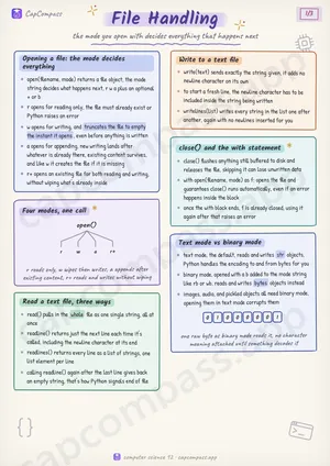 File Handling revision notes, page 1 of 3