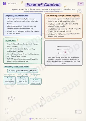 Flow of Control revision notes, page 1 of 4