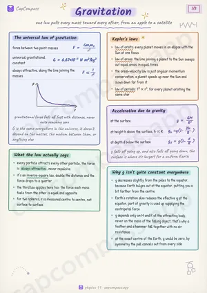 Gravitation revision notes, page 1 of 3