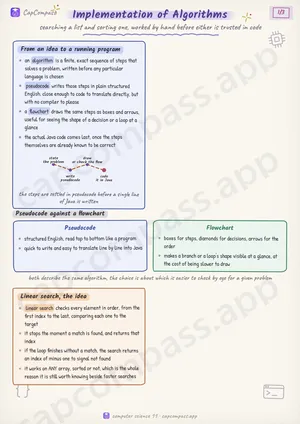 Implementation of Algorithms revision notes, page 1 of 3