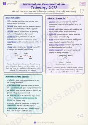 Information Communication Technology (ICT) revision notes, page 1 of 3