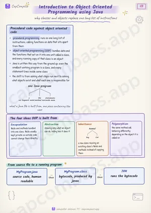 Introduction to Object Oriented Programming using Java revision notes, page 1 of 3