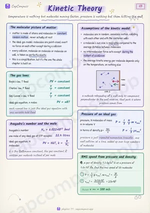 Kinetic Theory revision notes, page 1 of 3