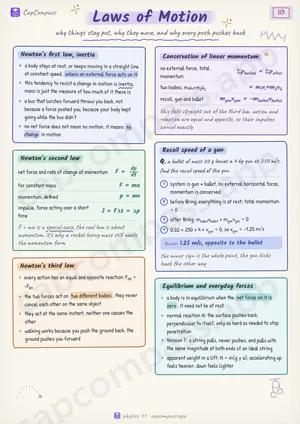 Laws of Motion revision notes, page 1 of 3