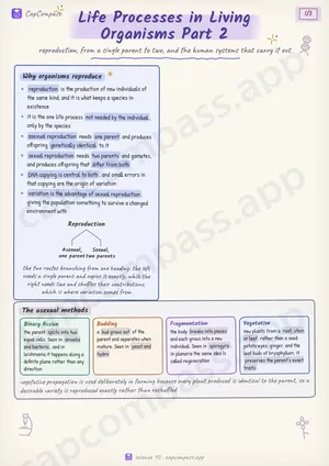 Life Processes in Living Organisms Part 2 revision notes, page 1 of 3
