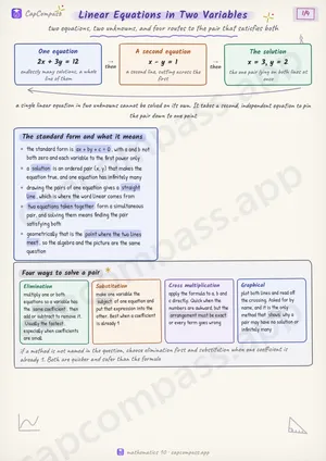 Linear Equations in Two Variables revision notes, page 1 of 4