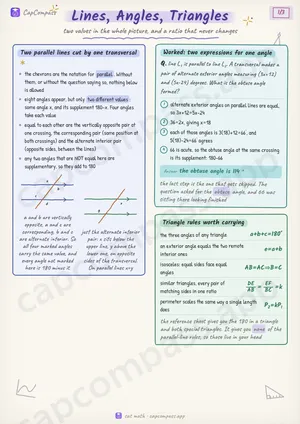 Lines, Angles, Triangles revision notes, page 1 of 3