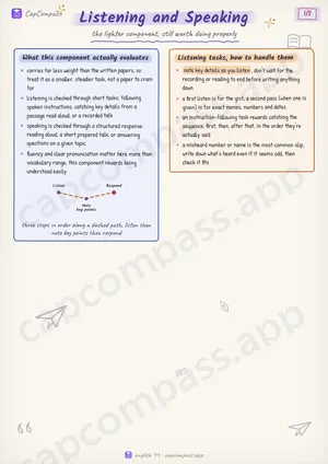 Listening and Speaking revision notes, page 1 of 3
