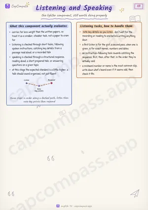 Listening and Speaking revision notes, page 1 of 3