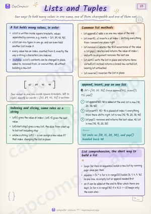 Lists and Tuples revision notes, page 1 of 3