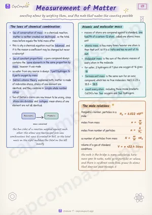 Measurement of Matter revision notes, page 1 of 3