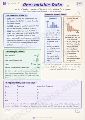 One-variable Data revision notes, page 1 of 3