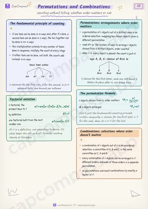 Permutations and Combinations revision notes, page 1 of 3