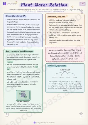 Plant Water Relation revision notes, page 1 of 7
