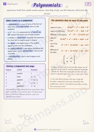 Polynomials revision notes, page 1 of 4