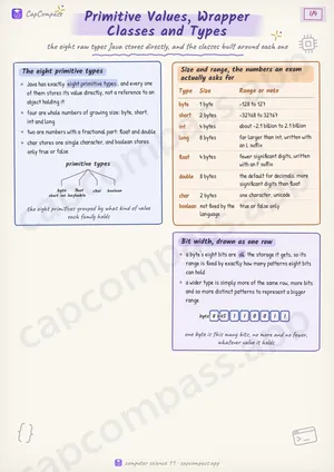Primitive Values, Wrapper Classes and Types revision notes, page 1 of 4