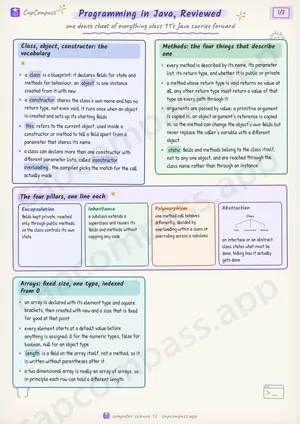 Programming in Java, Reviewed revision notes, page 1 of 3