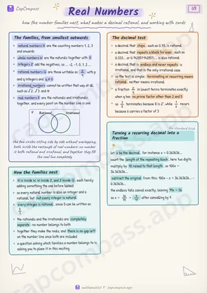 Real Numbers revision notes, page 1 of 3