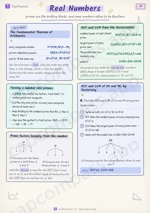 Real Numbers revision notes, page 1 of 4