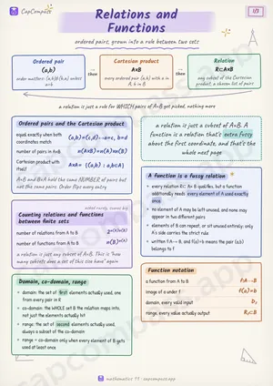 Relations and Functions revision notes, page 1 of 3