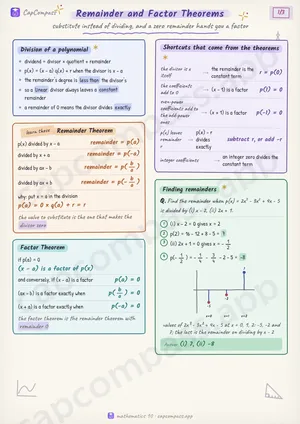 Remainder and Factor Theorems revision notes, page 1 of 3
