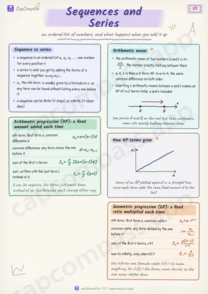 Sequences and Series revision notes, page 1 of 3