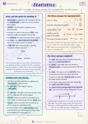 Statistics revision notes, page 1 of 3
