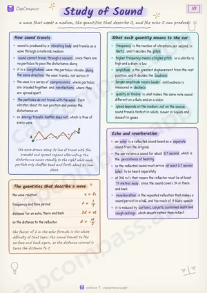 Study of Sound revision notes, page 1 of 3
