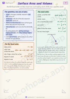 Surface Area and Volume revision notes, page 1 of 3