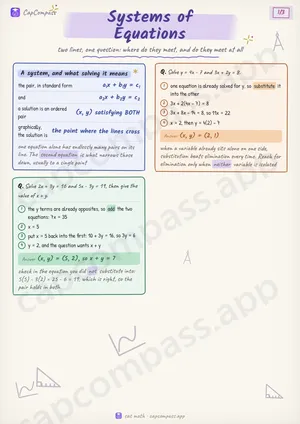 Systems of Equations revision notes, page 1 of 3