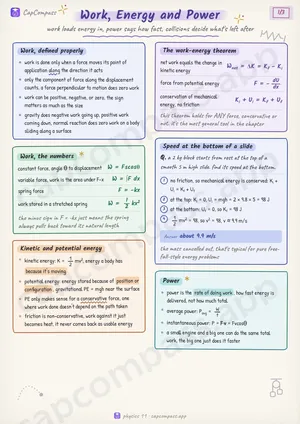 Work, Energy and Power revision notes, page 1 of 3