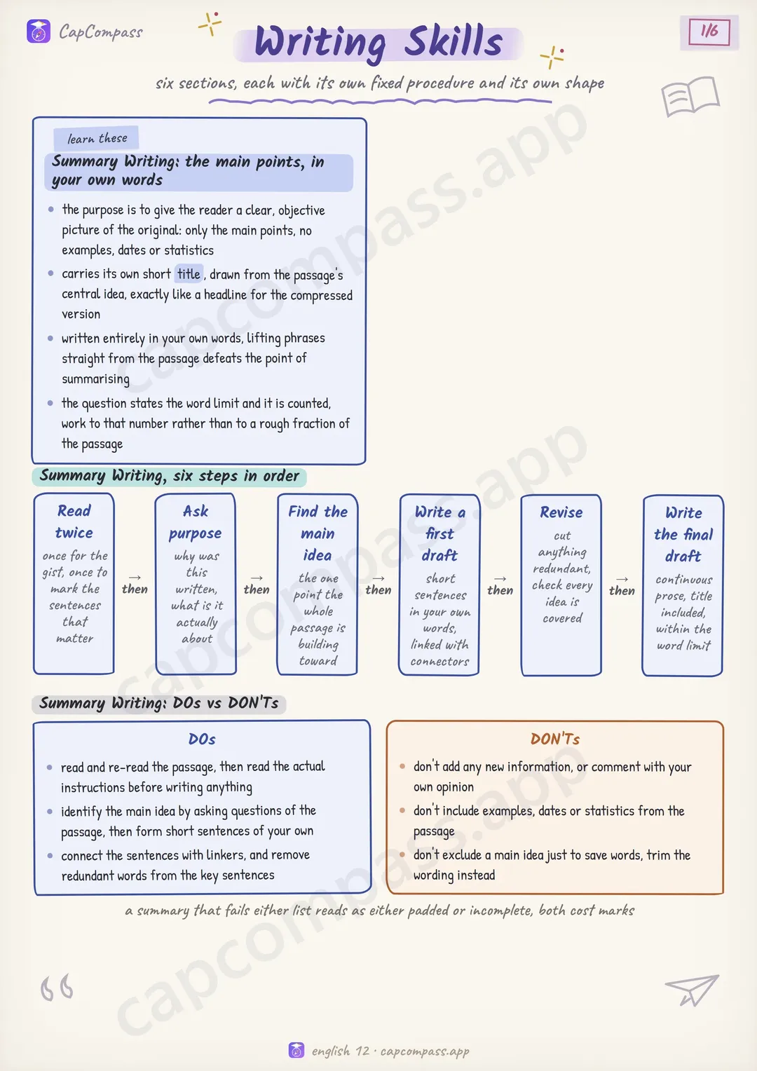 Writing Skills revision notes, page 1 of 6